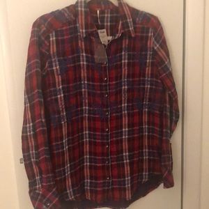 Free People XS flannel with embroidery flowers NWT